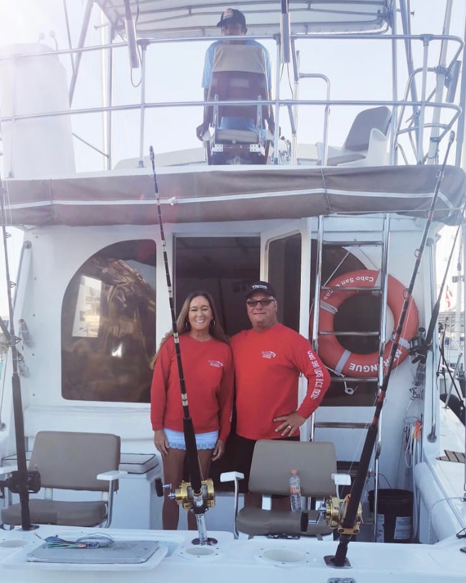 Sunday October 30 2022 AKA Lori Kirchoff’s Birthday!  VIP Guests Scott and Lori Kirchoff have been fishing with us for several years on many of our boats – Today they are celebrating Lori’s birthday aboard our 40′ Custom – Both are wearing the Limited Edition Custom Long-Sleeve Red T-Shirt released last year.